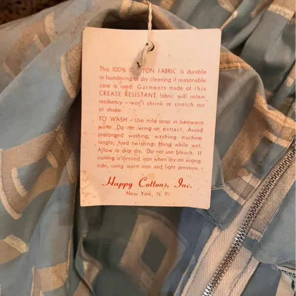 Vintage 1950’s store Stock Blue and White Geometric Dress - Picture 7 of 8